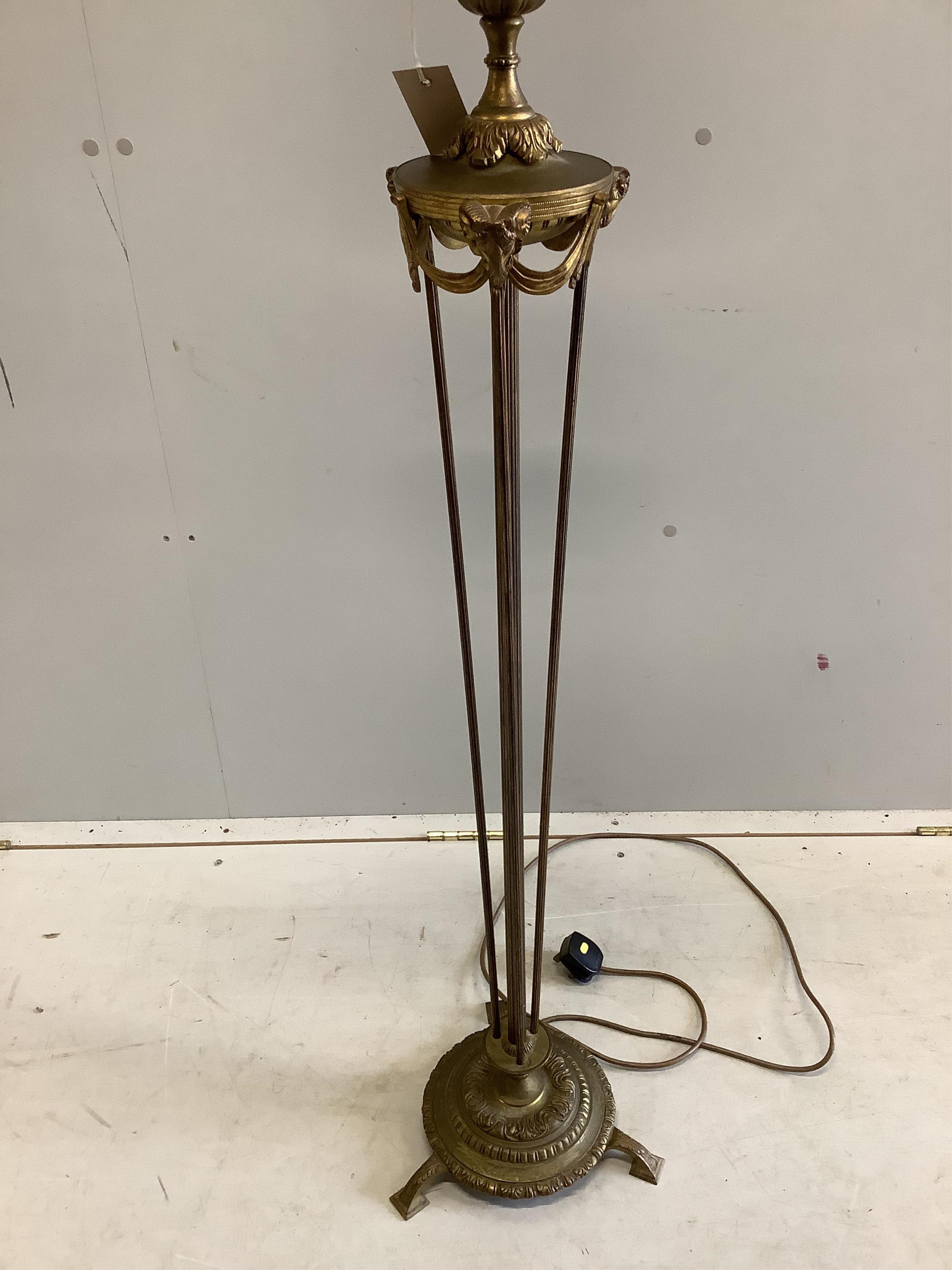 An Empire style gilt metal standard lamp, height including shade 159cm. Condition - fair to good